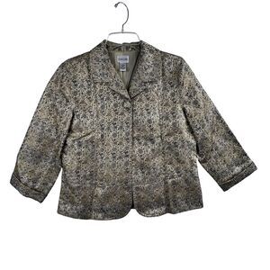 Chico's Women Blazer Sz 1/Med Single Button Cropped Lined Jacquard Damask Gold
